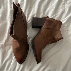 CL by Laundry Cognac Brown Faux Leather Ankle Booties with Block Heel